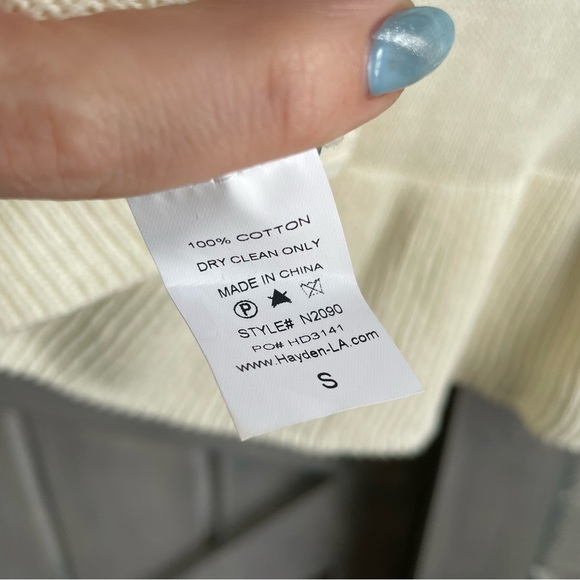 Hayden Los Angeles Bell Sleeve Ruffled hem open knit striped pullover‎ sweater S - Picture 5 of 6